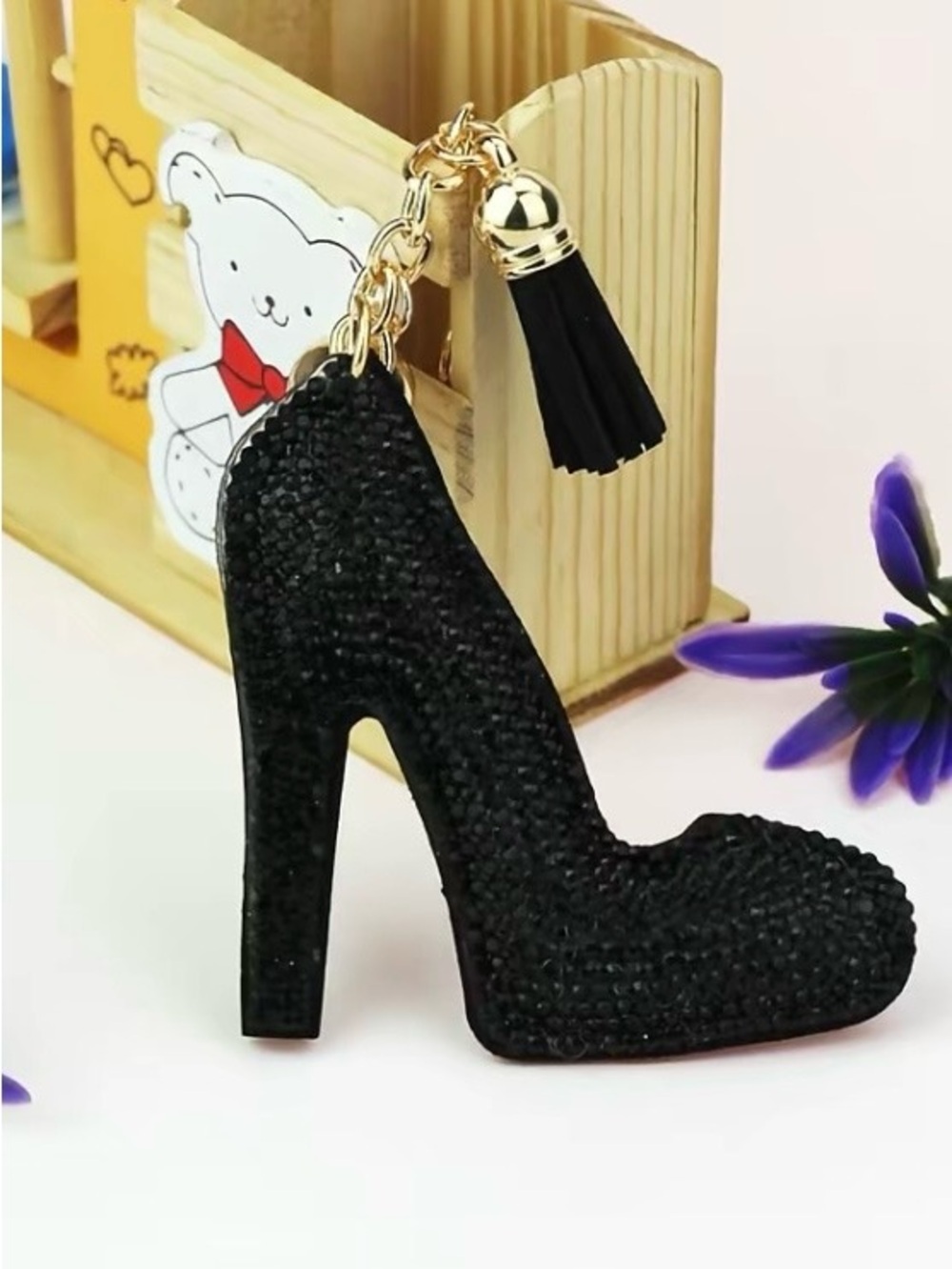 Black High Heel Shoe Keychain with Tassel